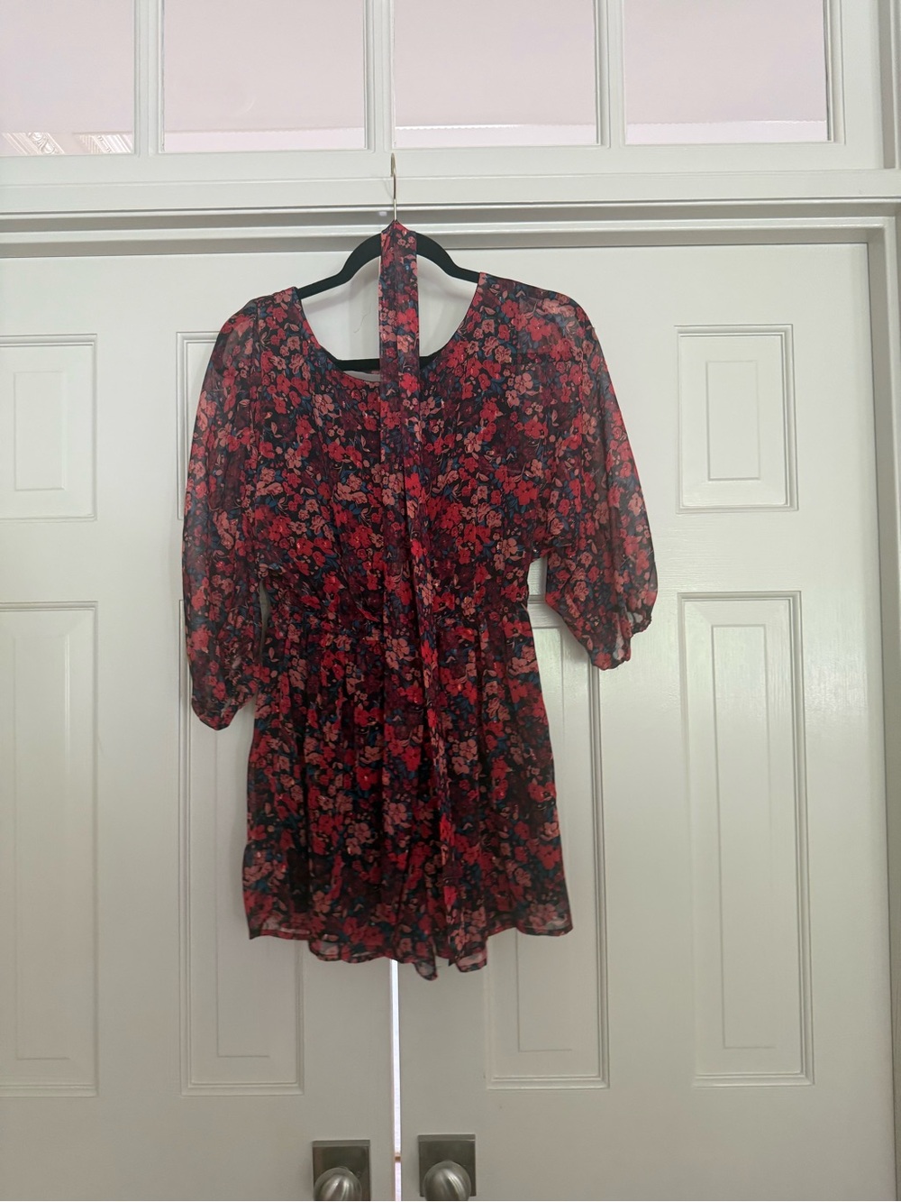 Women's Red Floral Tie-Neck Romper